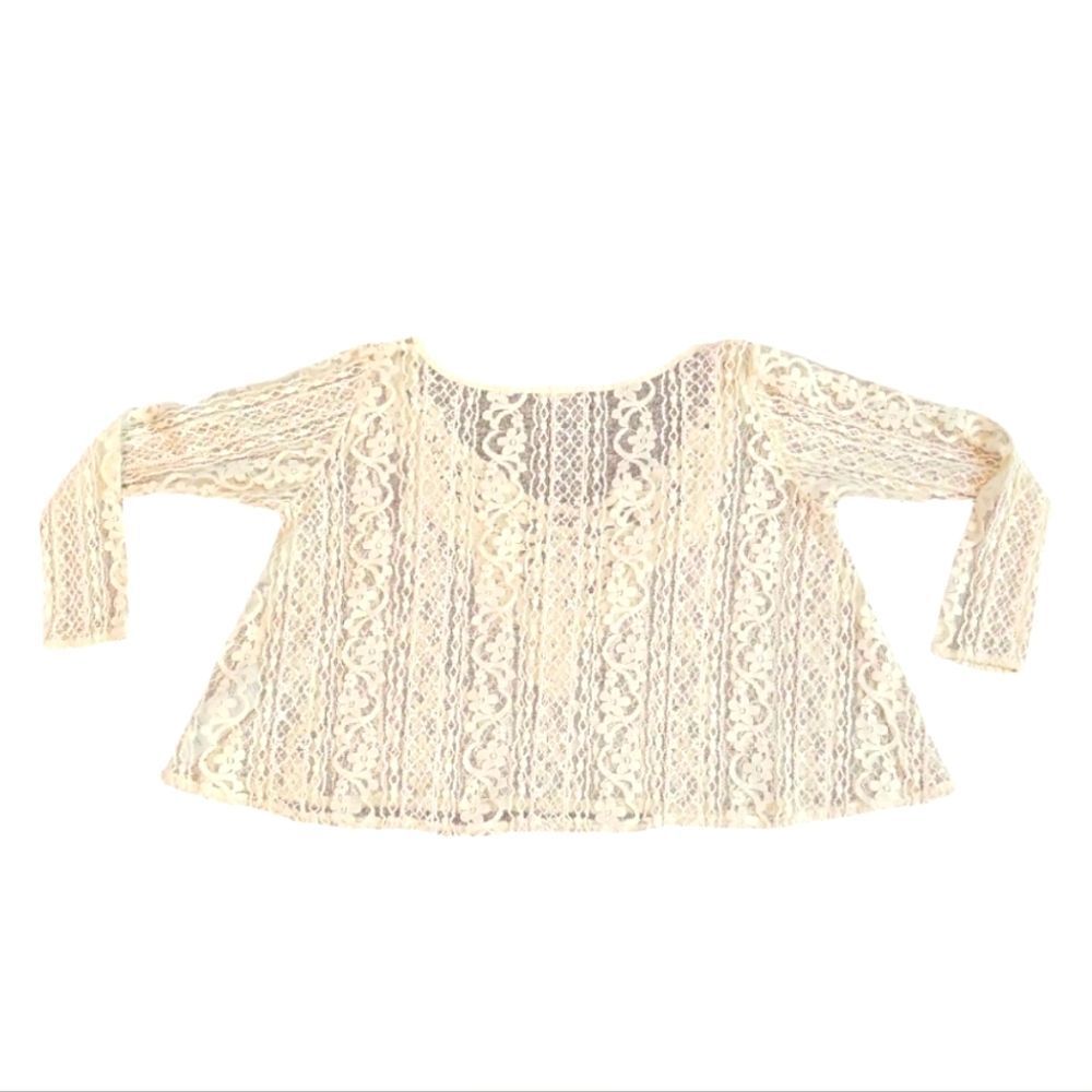 EC HOLLISTER BOHO CREAM LACE LONG SLEEVE CROP TOP. SZ. XL - Picture 2 of 5